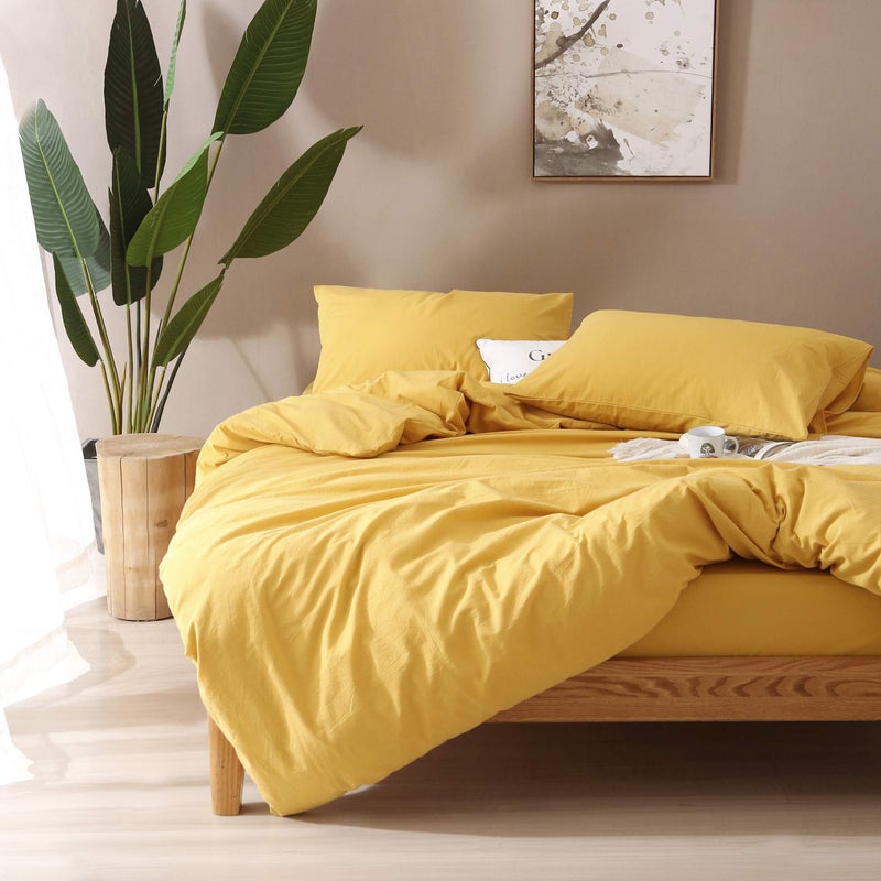 F.Y.Dreams 100% Washed Cotton Duvet Cover for Weighted Blanket 48x72 inches with 8 Ties, Zipper on Long Side/Yellow/Just Duvet Cover - Image 2